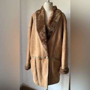 Vintage genuine leather shearling coat JetSet medium large oversize SWISS